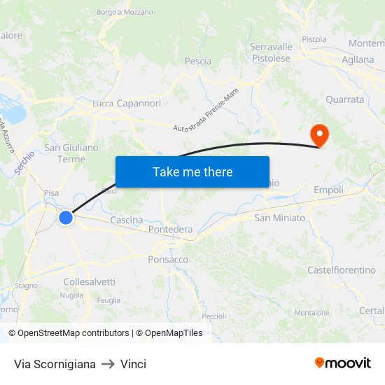Via Scornigiana to Vinci map