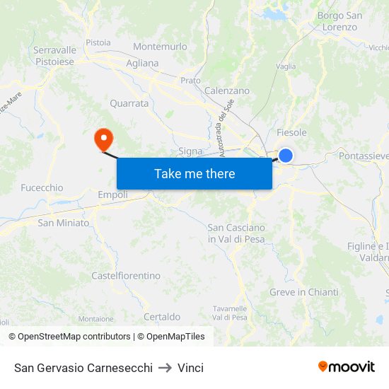 San Gervasio Carnesecchi to Vinci map
