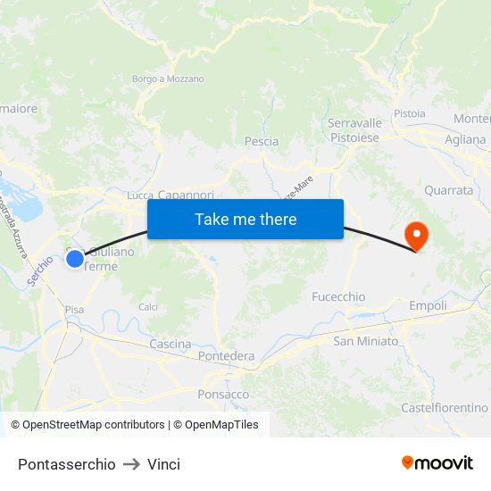 Pontasserchio to Vinci map