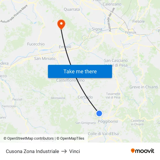 Cusona Industrial Zone to Vinci map