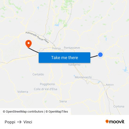 Poppi to Vinci map