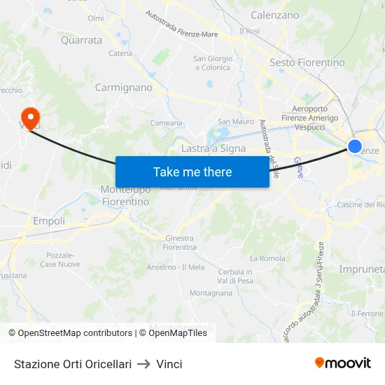 Orti Oricellari Station to Vinci map