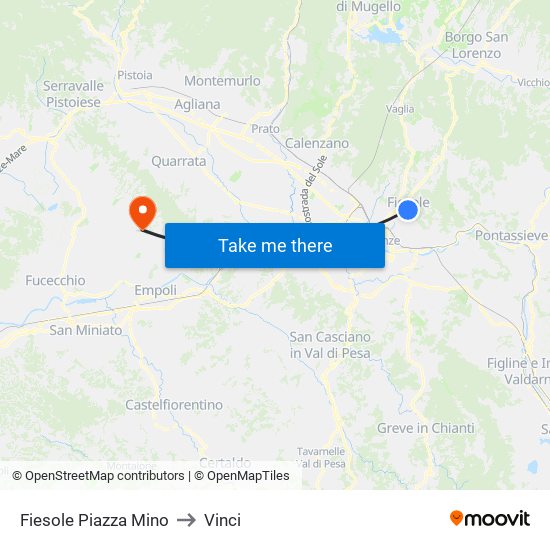 Fiesole Piazza Mino to Vinci map