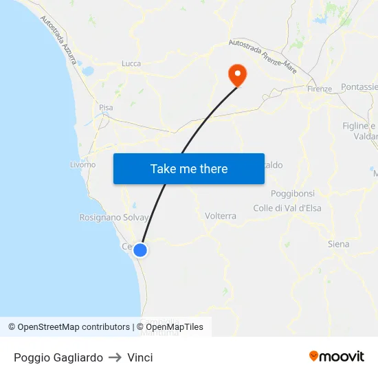 Poggio Gagliardo to Vinci map