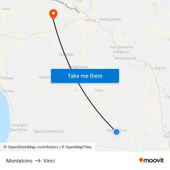 Montalcino to Vinci map