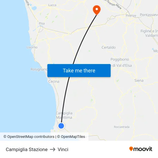 Campiglia Stazione to Vinci map