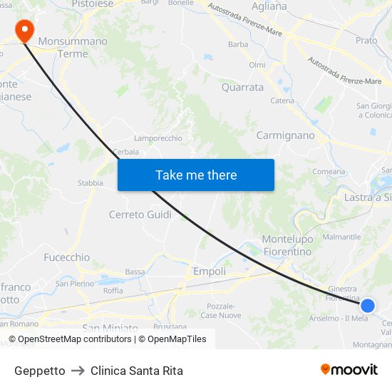 Geppetto to Clinica Santa Rita map