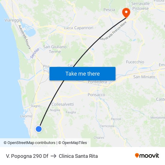 V. Popogna 290 Df to Clinica Santa Rita map