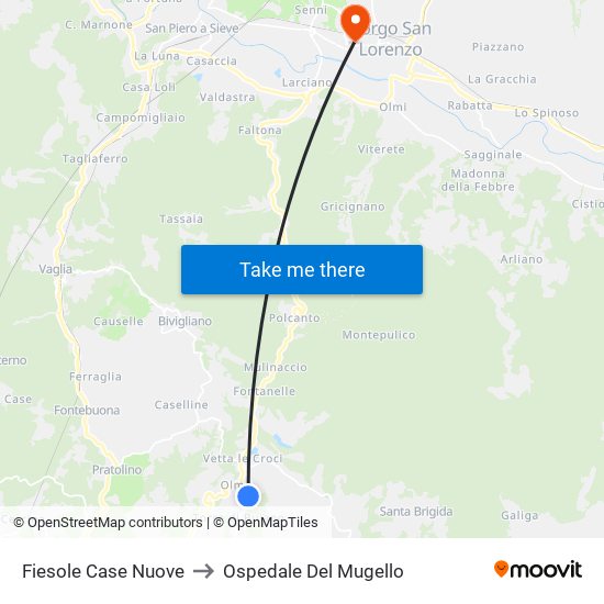 Fiesole Case Nuove to Ospedale Del Mugello map