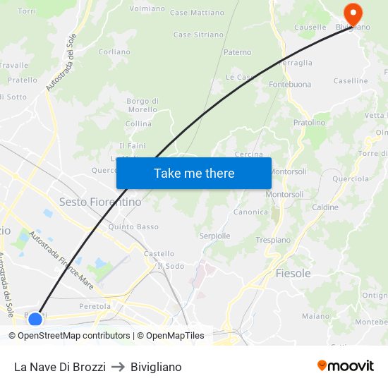 La Nave Di Brozzi to Bivigliano map