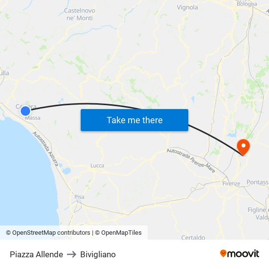 Piazza Allende to Bivigliano map