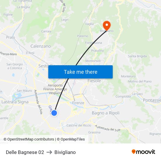 Delle Bagnese Spadini to Bivigliano map