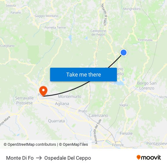 Monte Di Fo to Ospedale Del Ceppo map
