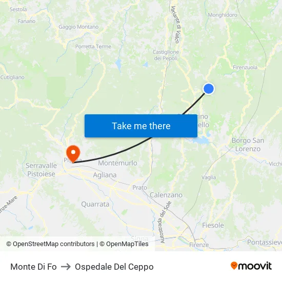 Monte Di Fo to Ospedale Del Ceppo map