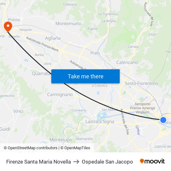 Firenze Santa Maria Novella to Ospedale San Jacopo map