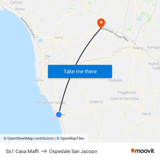 Ss1 Casa Maffi to Ospedale San Jacopo map