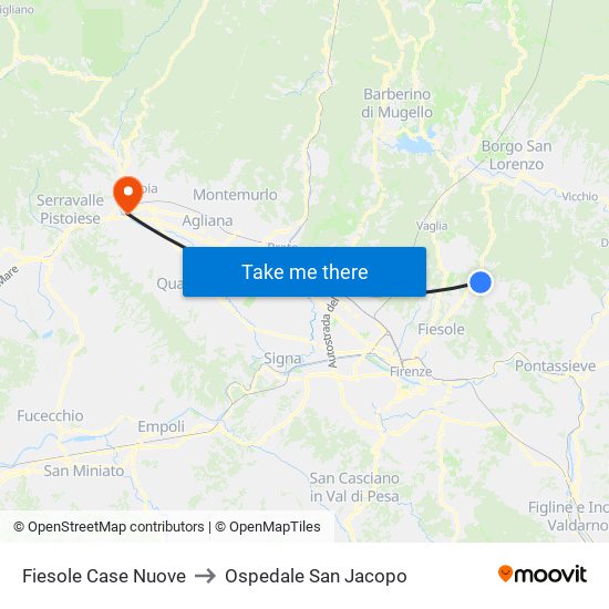 Fiesole Case Nuove to Ospedale San Jacopo map