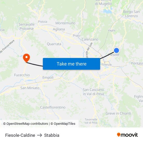 Fiesole-Caldine to Stabbia map