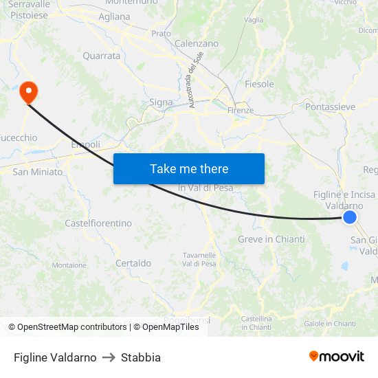 Figline Valdarno to Stabbia map