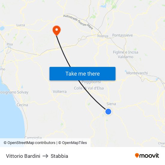 Vittorio Bardini to Stabbia map