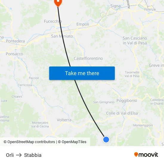 Orli to Stabbia map