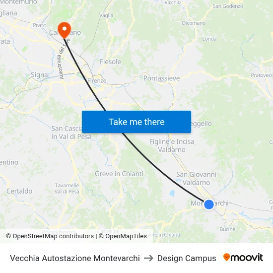 Vecchia Autostazione Montevarchi to Design Campus map