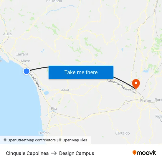 Cinquale Capolinea to Design Campus map