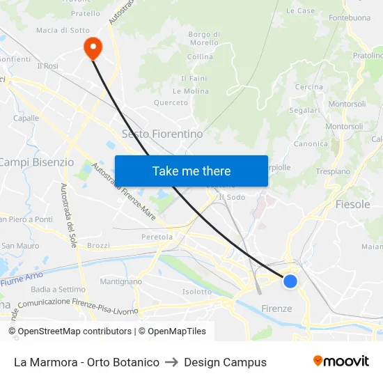 La Marmora - Orto Botanico to Design Campus map