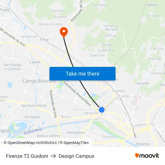 Firenze T2 Guidoni to Design Campus map