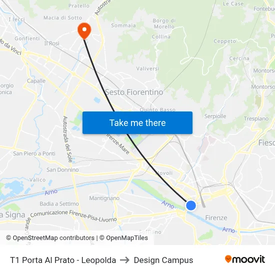 T1 Porta Al Prato - Leopolda to Design Campus map