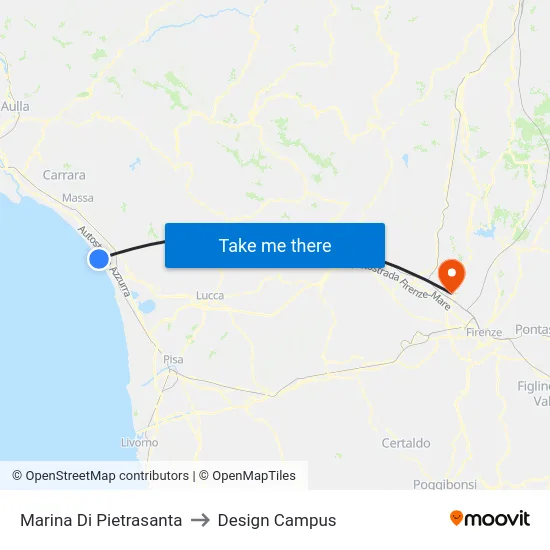 Marina Di Pietrasanta to Design Campus map