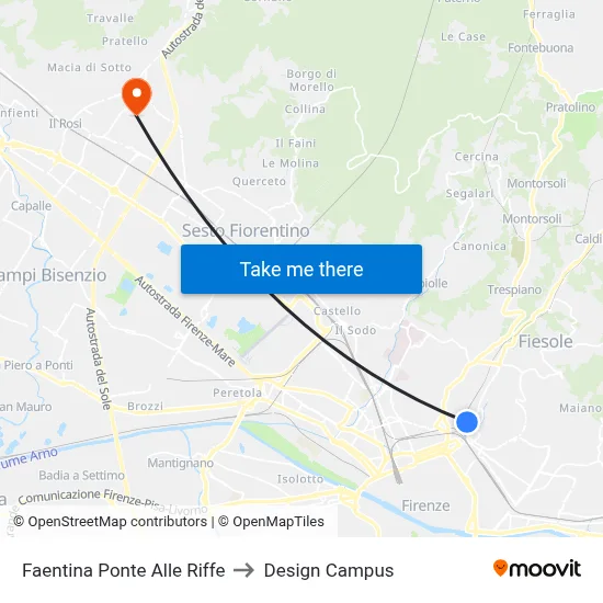 Faentina Ponte Alle Riffe to Design Campus map