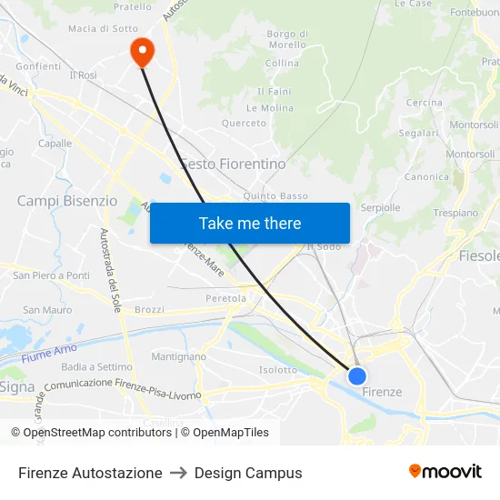 Firenze Autostazione to Design Campus map