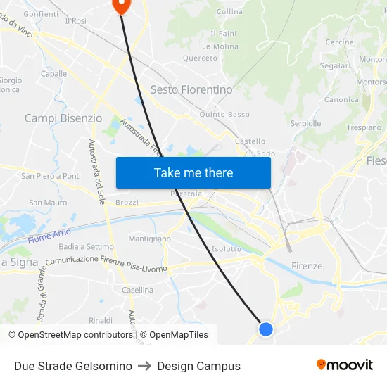 Due Strade Gelsomino to Design Campus map