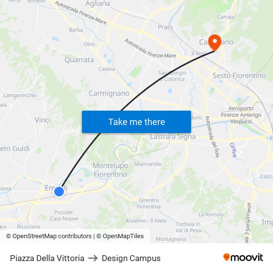 Piazza Della Vittoria to Design Campus map