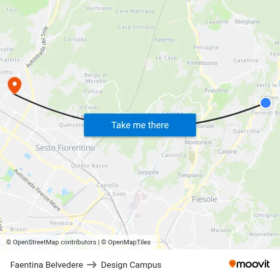 Faentina Belvedere to Design Campus map