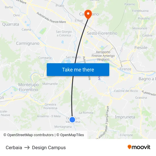 Cerbaia to Design Campus map