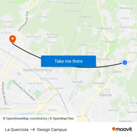 La Querciola to Design Campus map