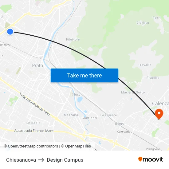 Chiesanuova to Design Campus map