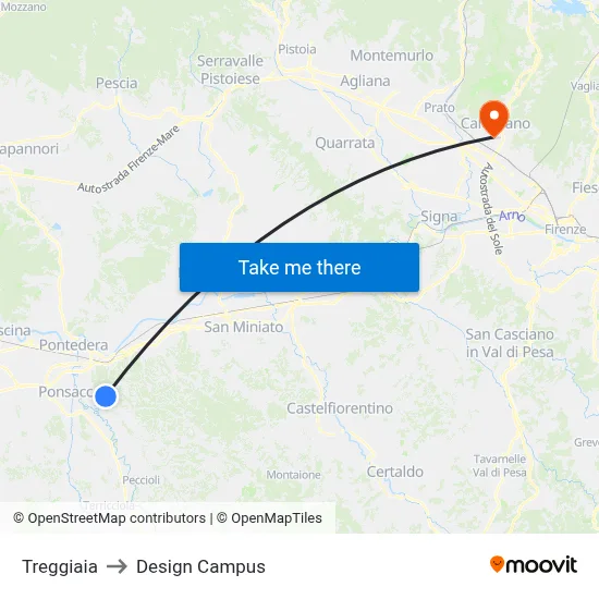 Treggiaia to Design Campus map