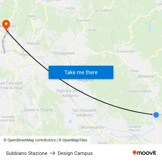 Subbiano Stazione to Design Campus map