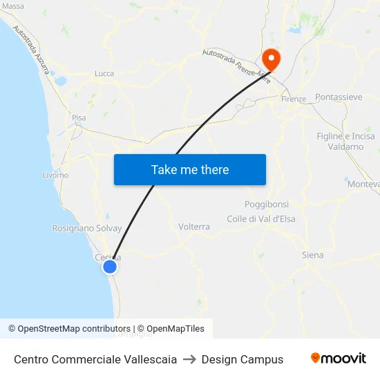 Centro Commerciale Vallescaia to Design Campus map