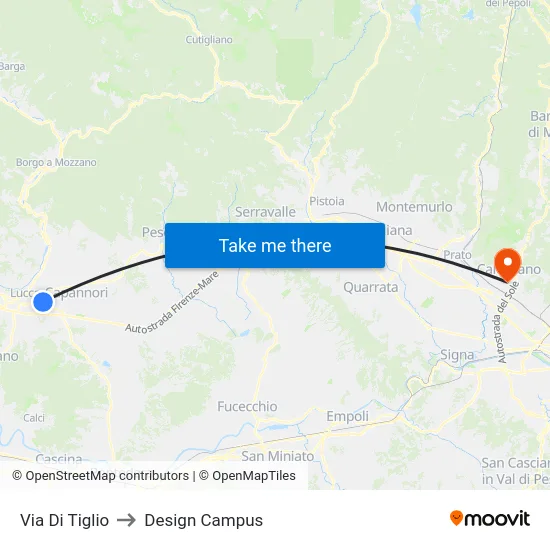 Via Di Tiglio to Design Campus map