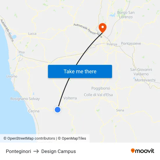 Ponteginori to Design Campus map
