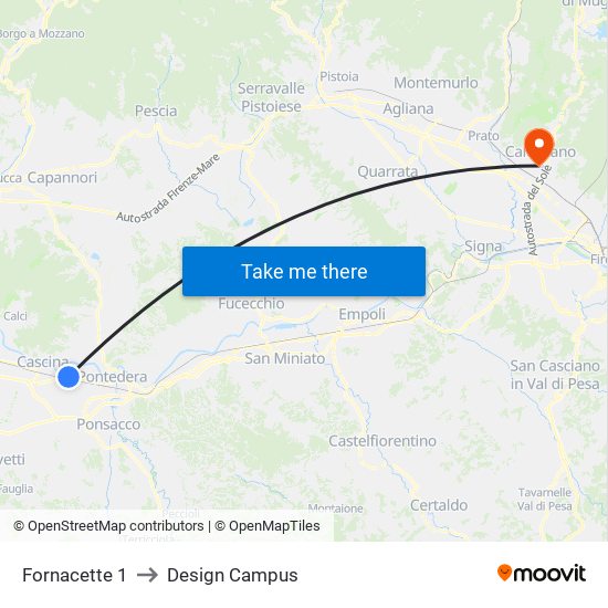 Fornacette 1 to Design Campus map