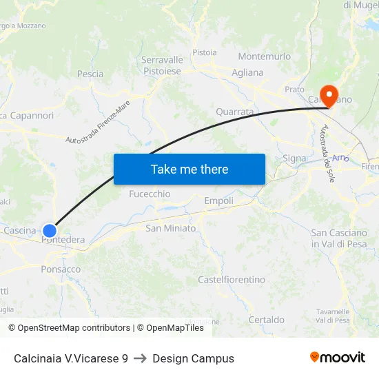 Calcinaia Vicarese Road 9 to Design Campus map