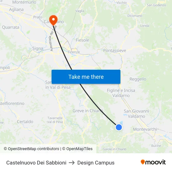 Castelnuovo Dei Sabbioni to Design Campus map