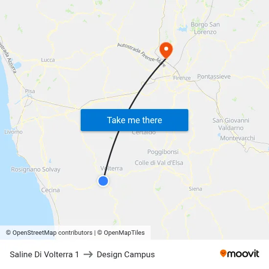 Saline Di Volterra 1 to Design Campus map