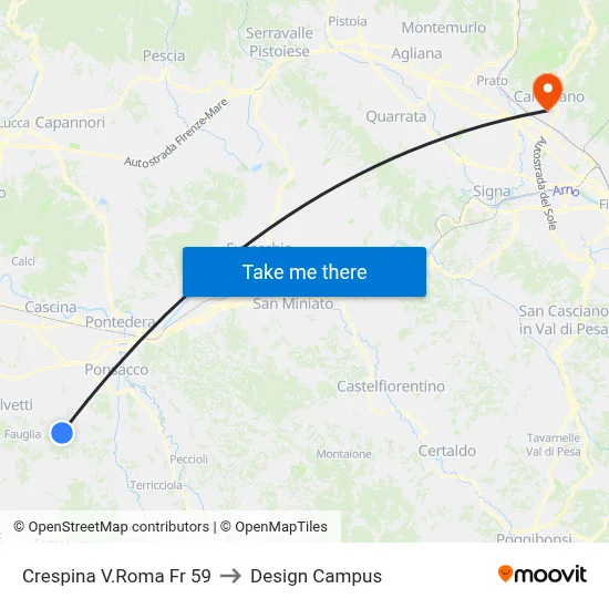 Crespina Via Roma 59 to Design Campus map