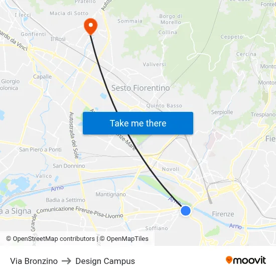 Bronzino Street to Design Campus map